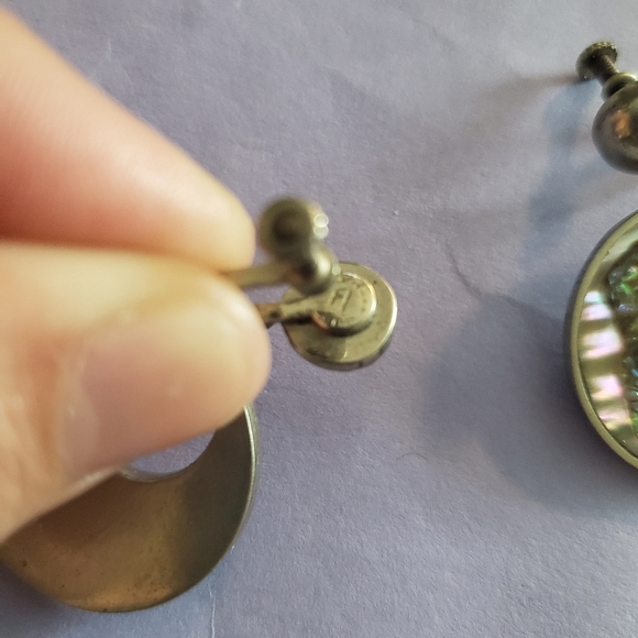 Abalone Shell Stainless Steel Clip On Screw Back Earrings Vintage - Picture 7 of 8